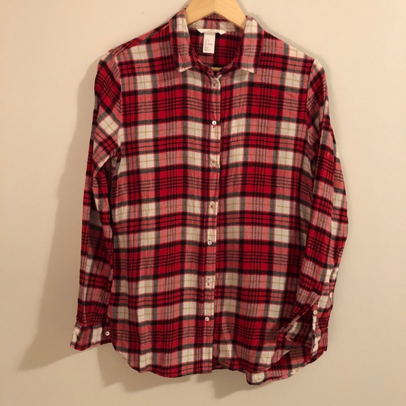 H&M Red Plaid Flannel Shirt - Picture 2 of 9